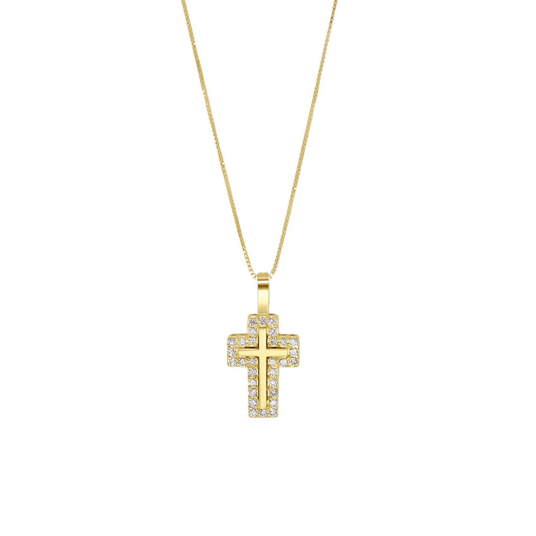 CROSS NECKLACE - DIAMONDS AND GOLD