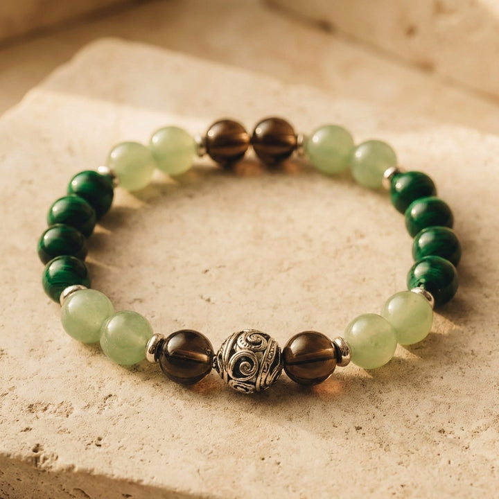"Chance & Protection" Bracelet in Aventurine, Malachite & Smoky Quartz