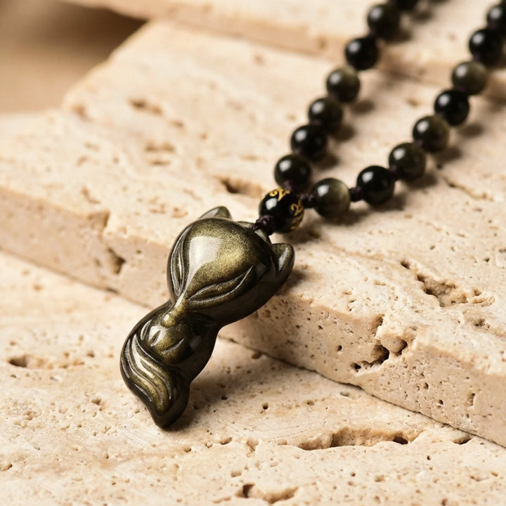 "Sage Fox" Pendant in Golden Obsidian