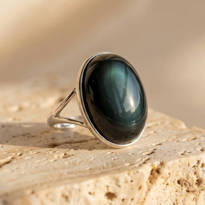 Adjustable Ring "Awakening of the Soul" in Celestial Eye Obsidian