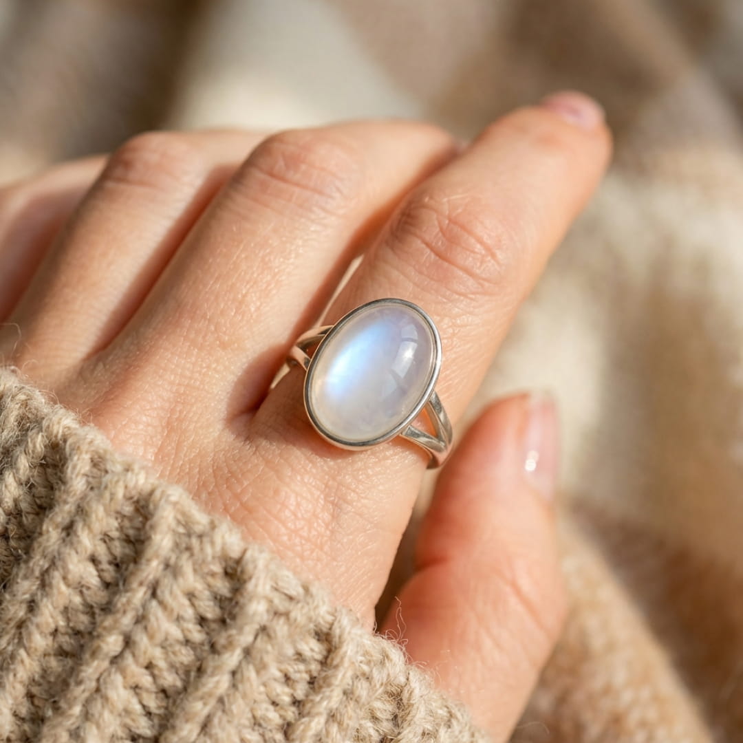 Adjustable Ring "Astral Sweetness" in Moonstone