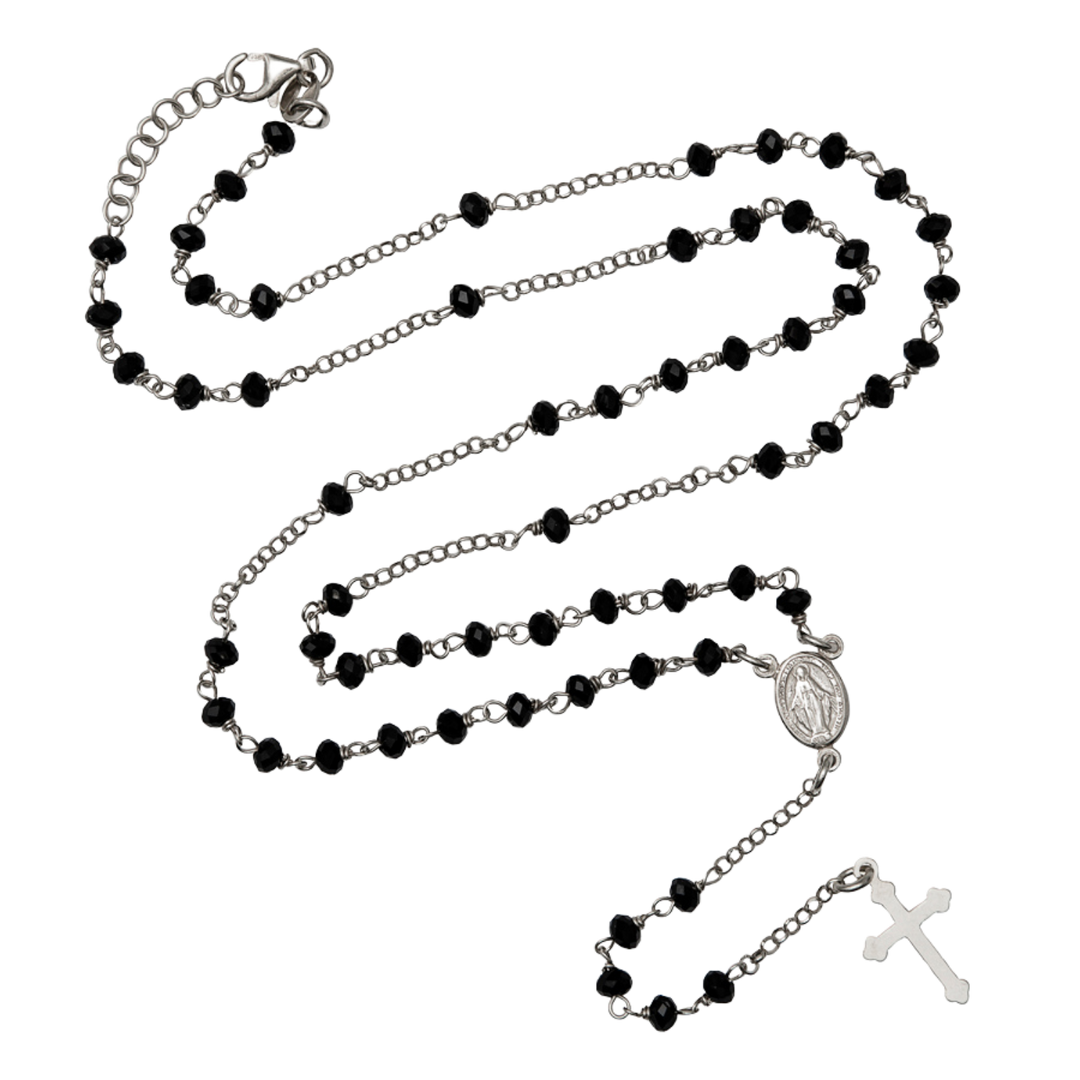 CRYSTAL ROSARY NECKLACE - SILVER