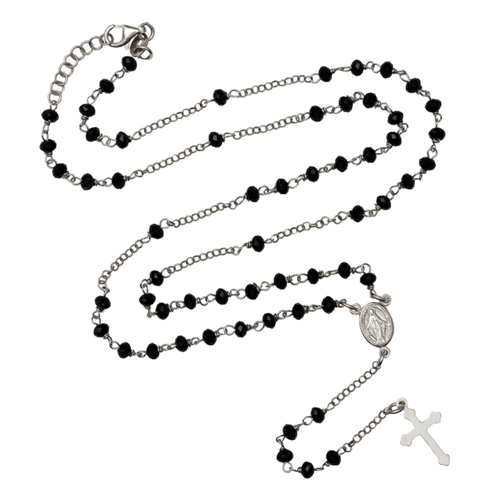 CRYSTAL ROSARY NECKLACE - SILVER