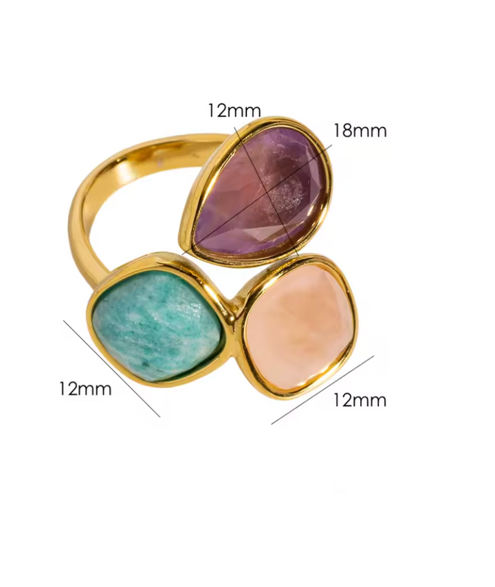 "Soft Dawn" Ring in Amazonite, Rose Quartz & Amethyst