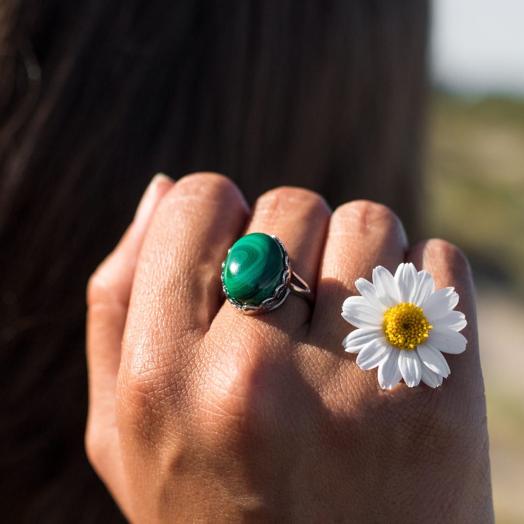 Adjustable Ring "Metamorphosis" in Malachite
