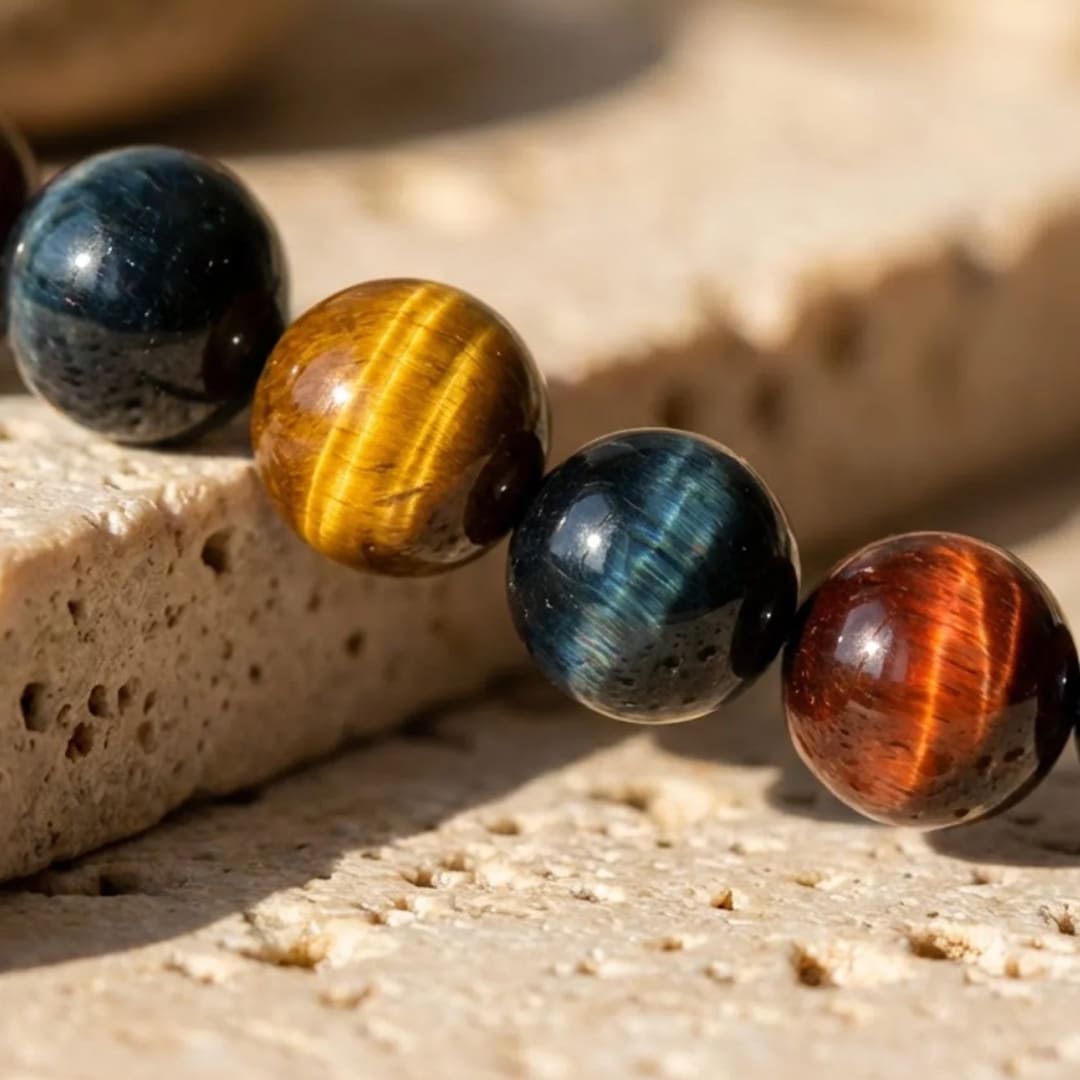 "Multiple Eye" Necklace in Tiger Eye, Hawk Eye & Bull Eye