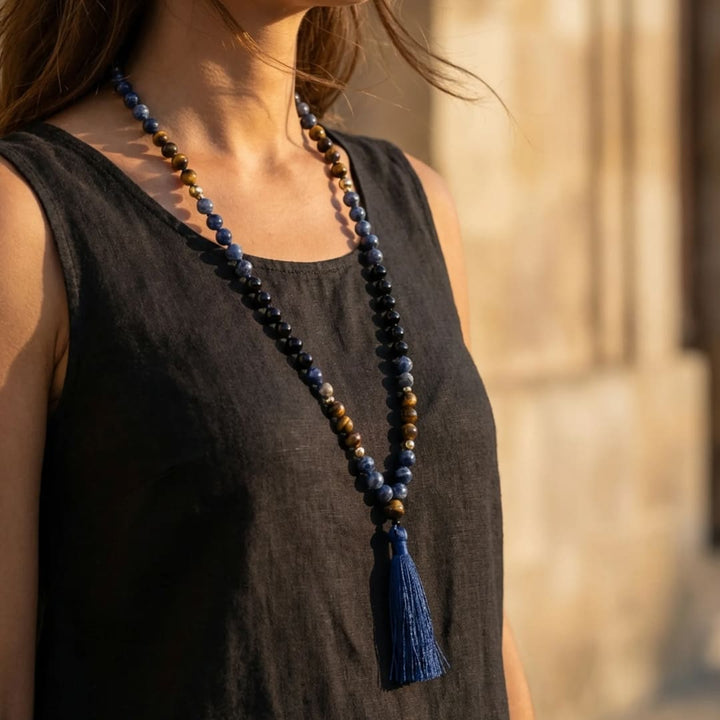 Sodalite, Tiger Eye & Black Onyx Mala Necklace