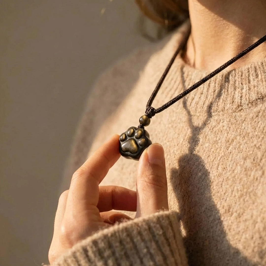 "Link Eternal" Paw Pendant in Golden Obsidian