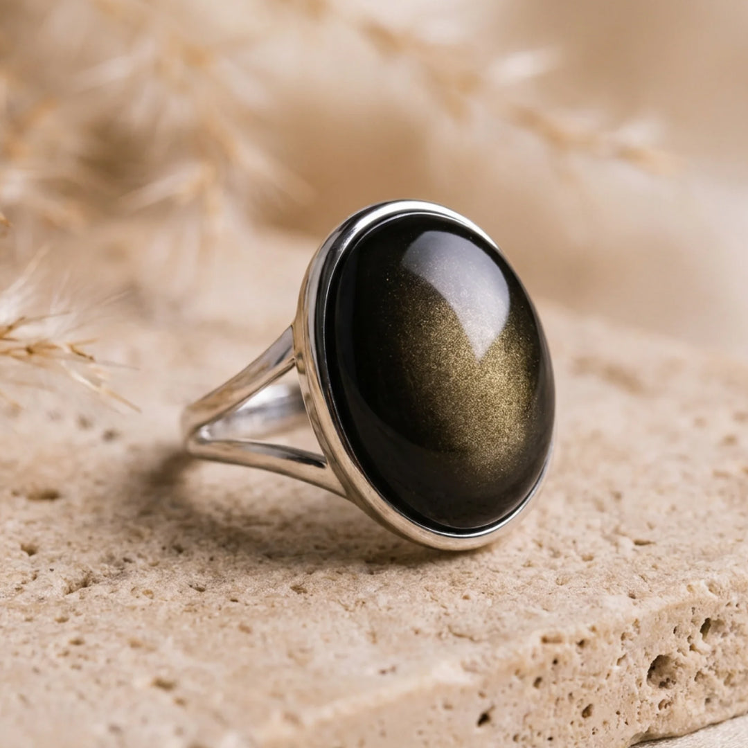 "Aura" Adjustable Ring in Golden Obsidian