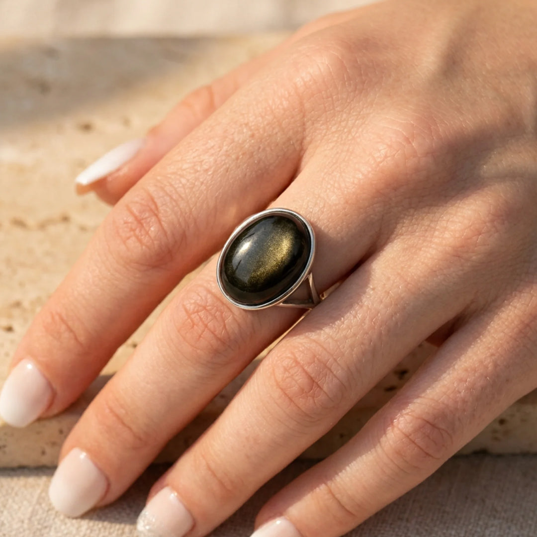 "Aura" Adjustable Ring in Golden Obsidian