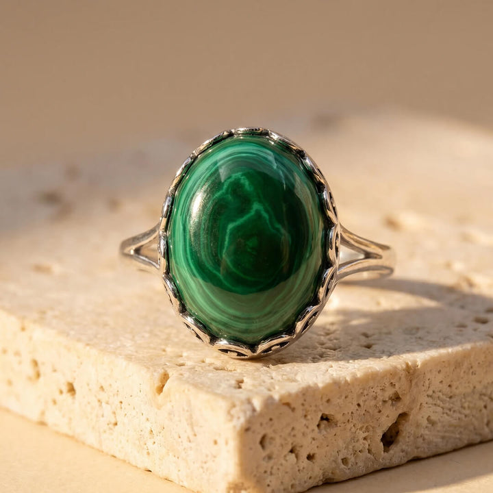 Adjustable Ring "Metamorphosis" in Malachite