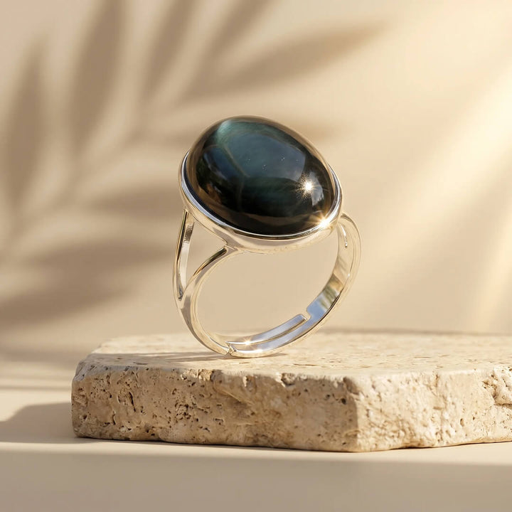 Adjustable Ring "Awakening of the Soul" in Celestial Eye Obsidian