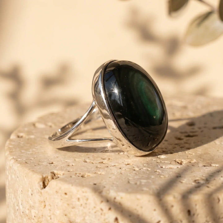 Adjustable Ring "Awakening of the Soul" in Celestial Eye Obsidian