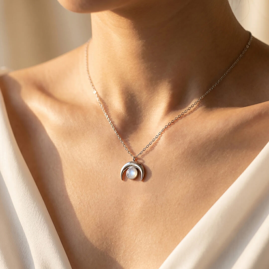 "Crescent Moon" Necklace in Moonstone