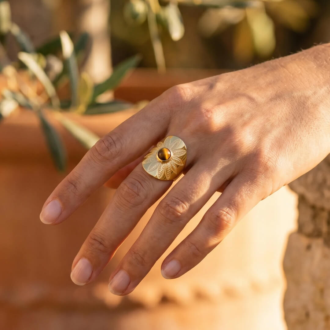 "Mandala" Ring in Tiger's Eye