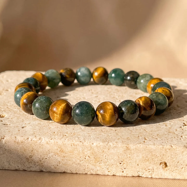 "Balance & Protection" Bracelet in Tiger's Eye & Moss Agate