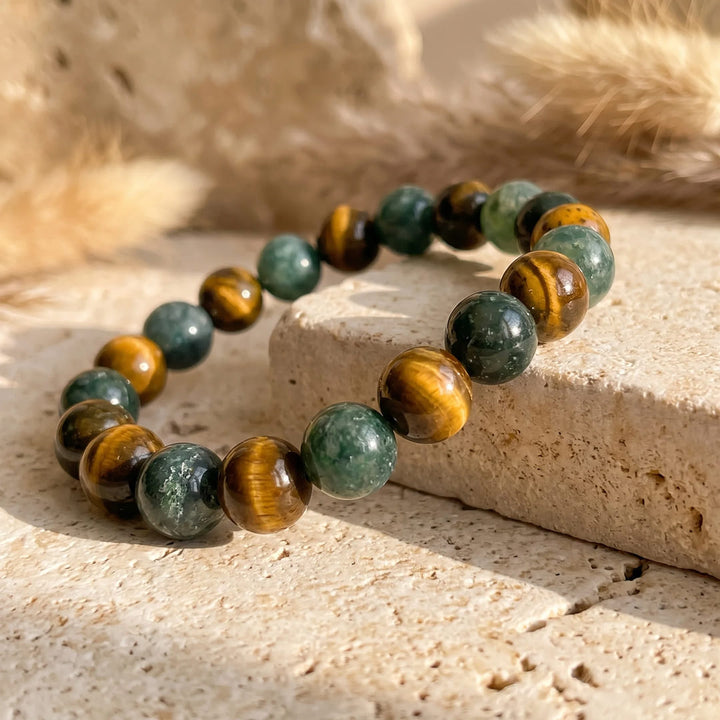 "Balance & Protection" Bracelet in Tiger Eye & Moss Agate