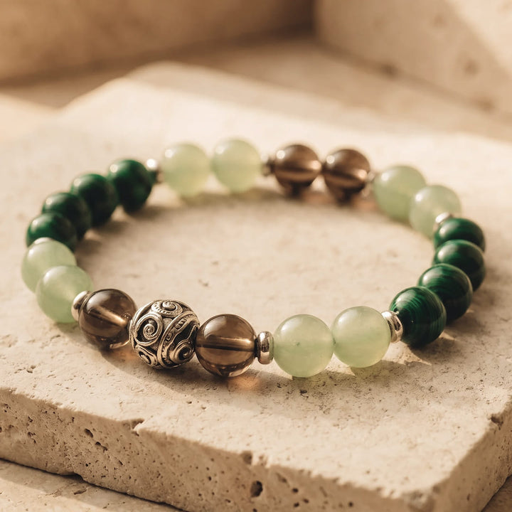 "Chance & Protection" Bracelet in Aventurine, Malachite & Smoky Quartz