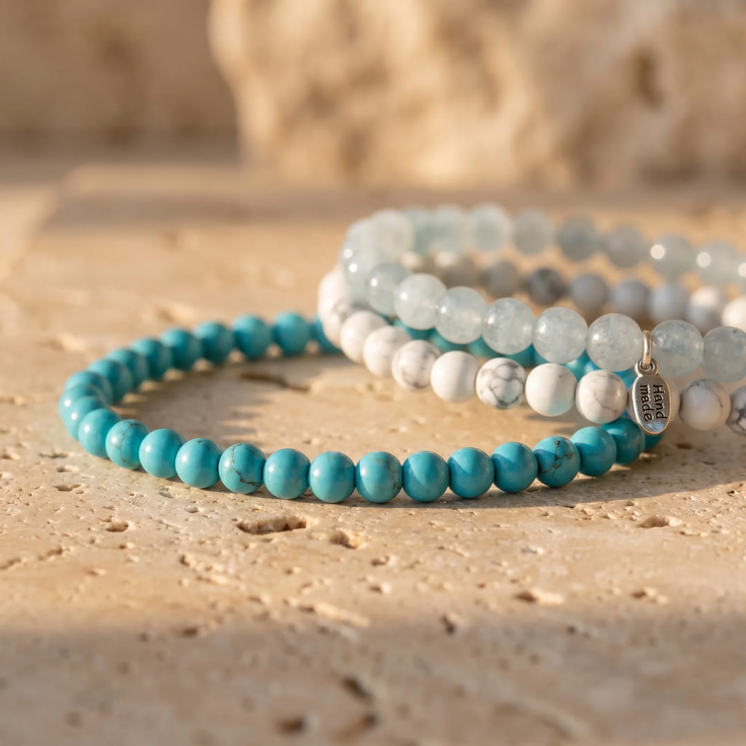 "Ocean of Softness" Set in Turquoise, Howlite & Aquamarine