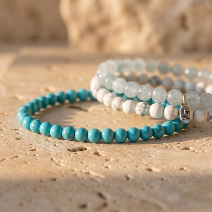 "Ocean of Softness" Set in Turquoise, Howlite & Aquamarine