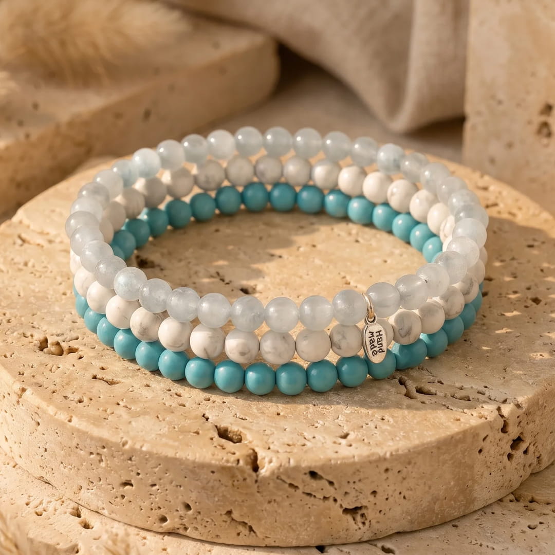 "Ocean of Softness" Set in Turquoise, Howlite & Aquamarine