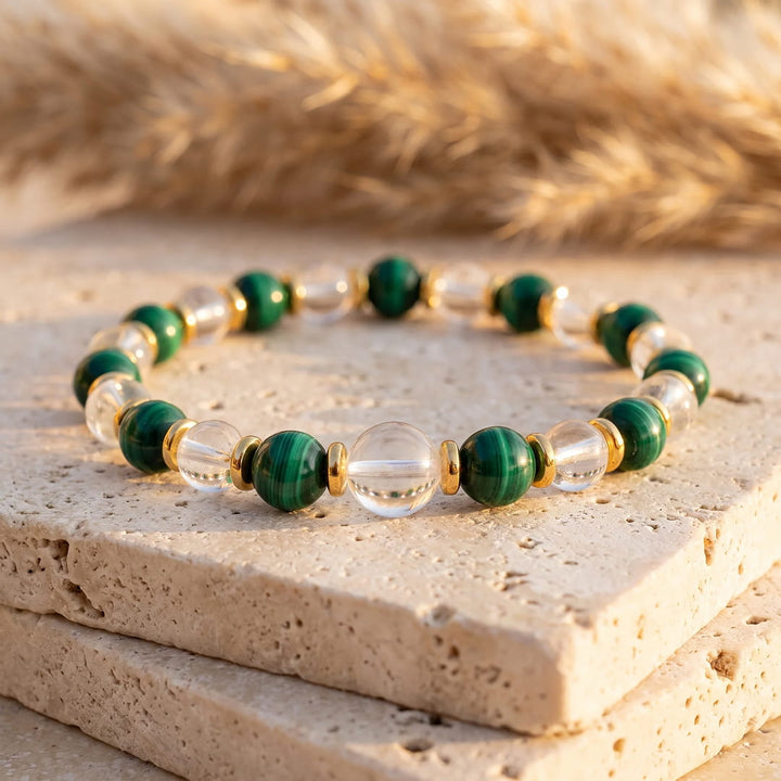 "New Beginning" Bracelet in Malachite and Rock Crystal