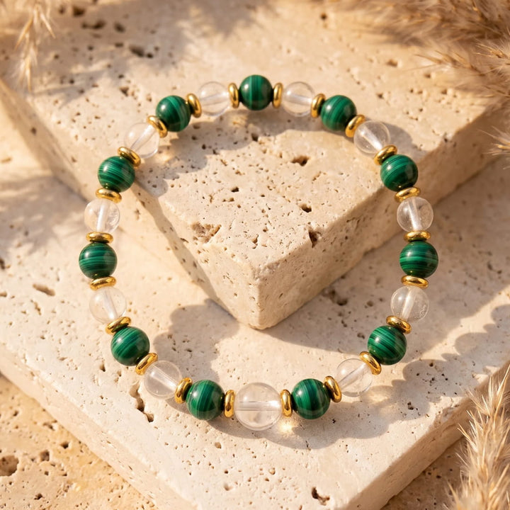 "New Beginning" Bracelet in Malachite and Rock Crystal