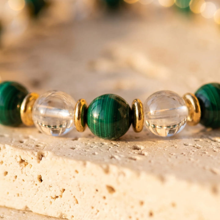 "New Beginning" Bracelet in Malachite and Rock Crystal