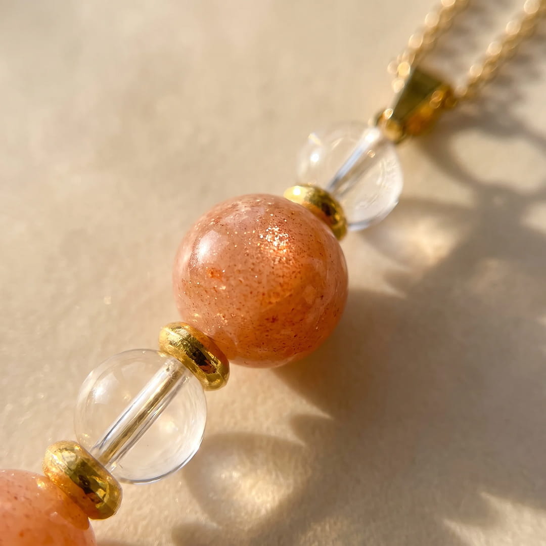 "Aube Claire" Pendant in Sunstone and Rock Crystal