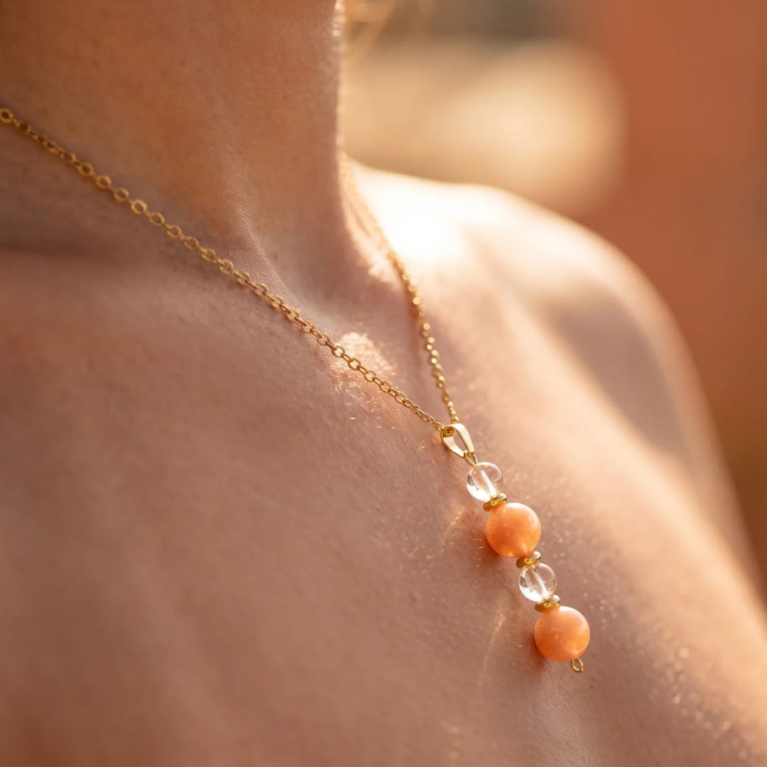 "Aube Claire" Pendant in Sunstone and Rock Crystal