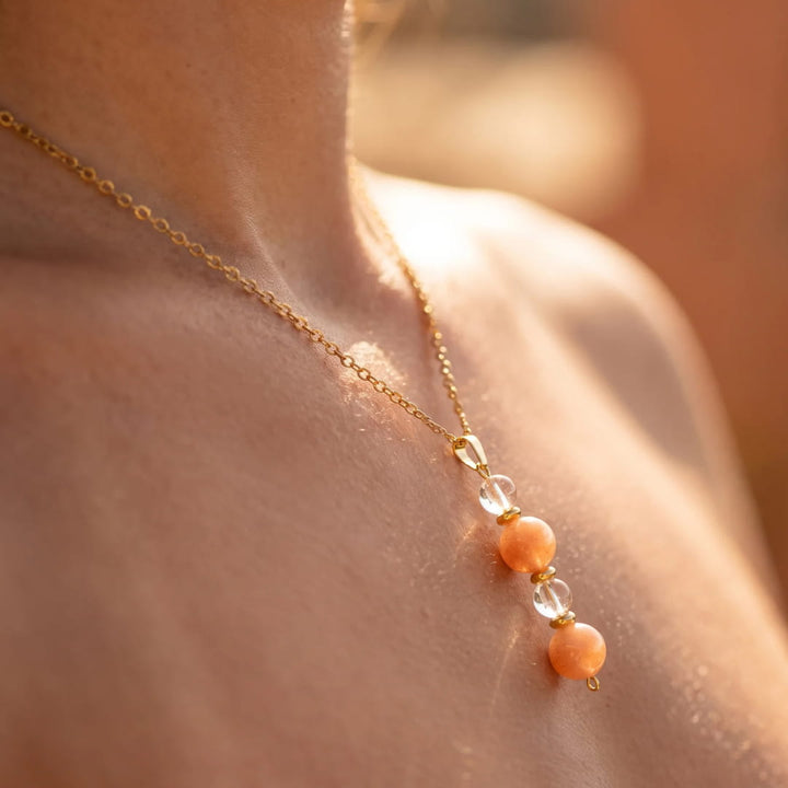 "Aube Claire" Pendant in Sunstone and Rock Crystal