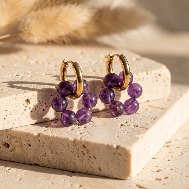 "Flower of Light" Hoop Earrings in Natural Stones