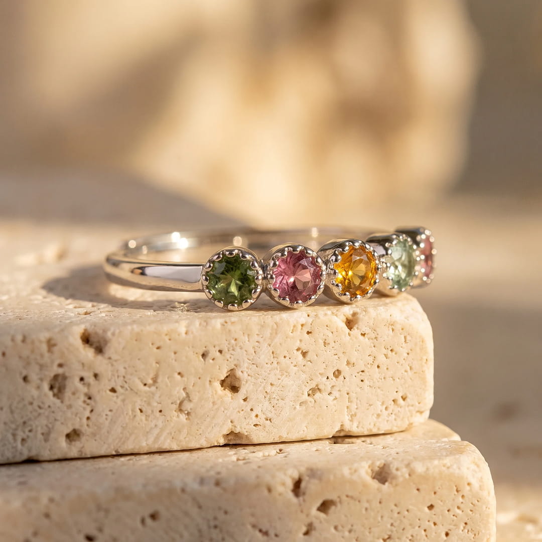 Adjustable Ring "Mangala" in Multi-Colored Tourmaline