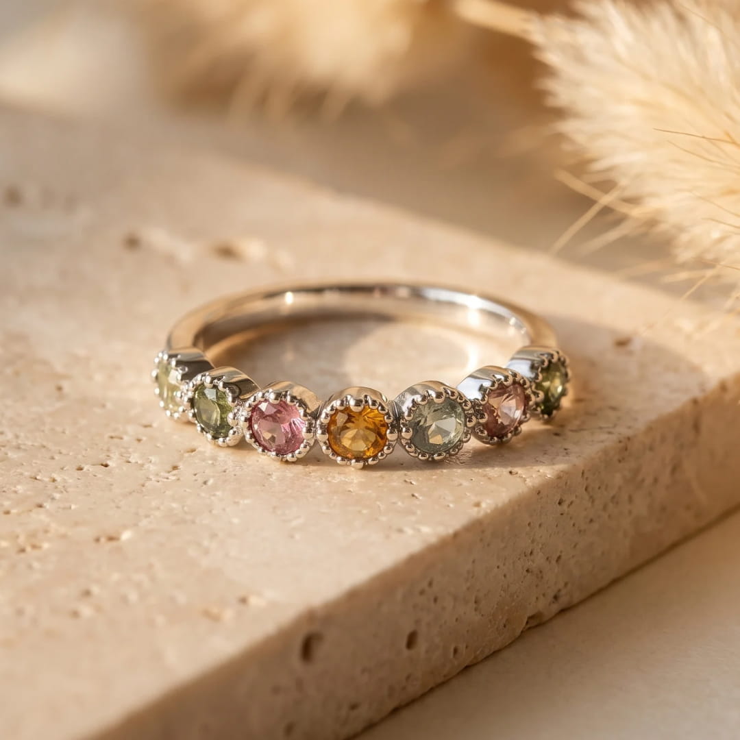 Adjustable Ring "Mangala" in Multi-Colored Tourmaline