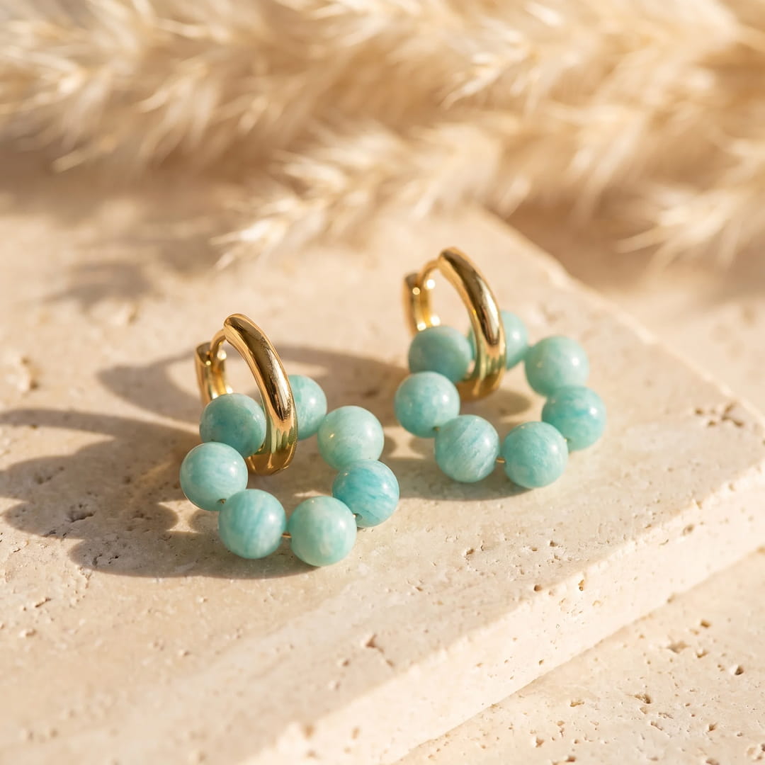 "Flower of Light" Hoop Earrings in Natural Stones