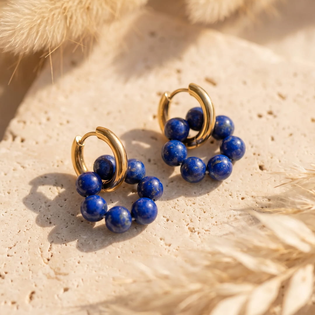 "Flower of Light" Hoop Earrings in Natural Stones