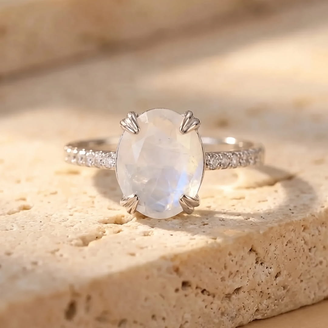 Adjustable "Kirana" Ring in Moonstone & Silver