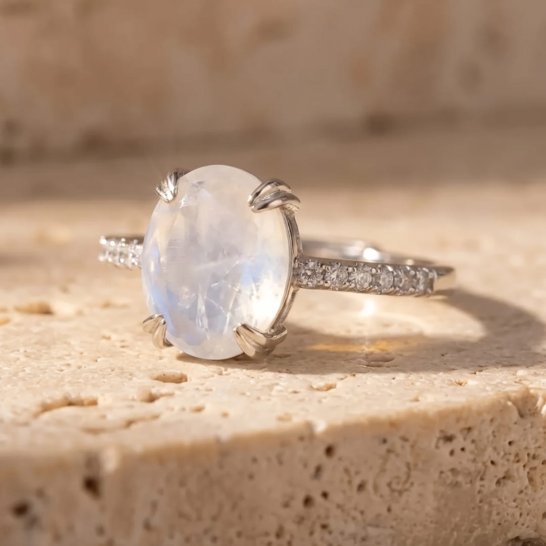 Adjustable Ring "Kirana" in Moonstone & Silver