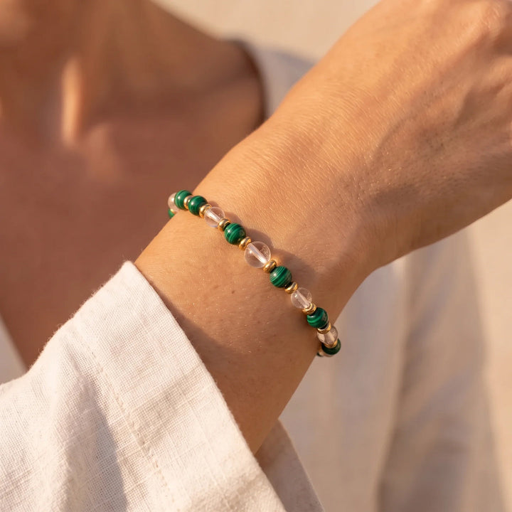 Bracelet "New Beginning" in Malachite and Rock Crystal