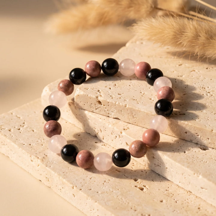 "Perfect Harmony" Bracelet in Black Tourmaline, Rhodonite & Rose Quartz