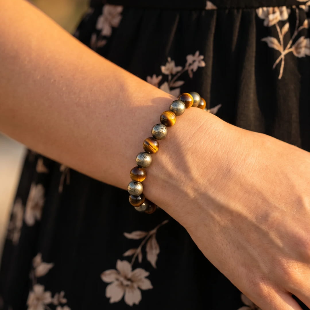"Inner Fire" Bracelet in Pyrite & Tiger's Eye