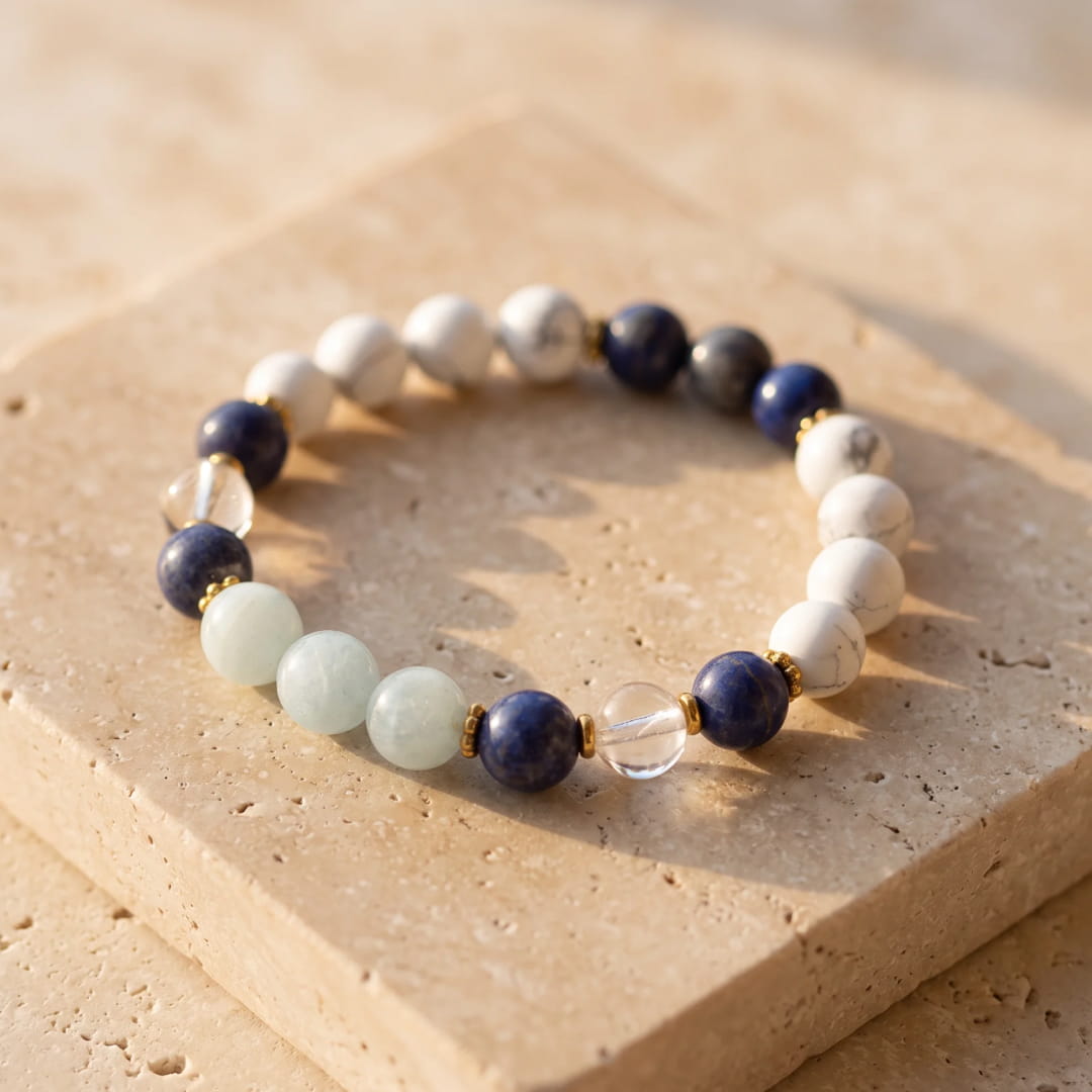 Mala Necklace "Blue Serenity" in Lapis Lazuli, Aquamarine & Howlite