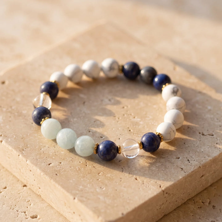Mala Necklace "Blue Serenity" in Lapis Lazuli, Aquamarine & Howlite