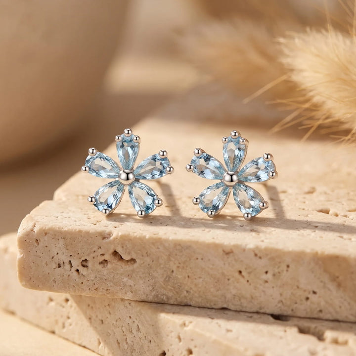 "Serenity Flower" Blue Topaz Earrings