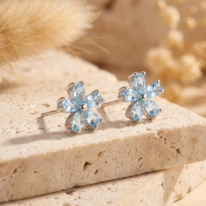 "Serenity Flower" Blue Topaz Earrings