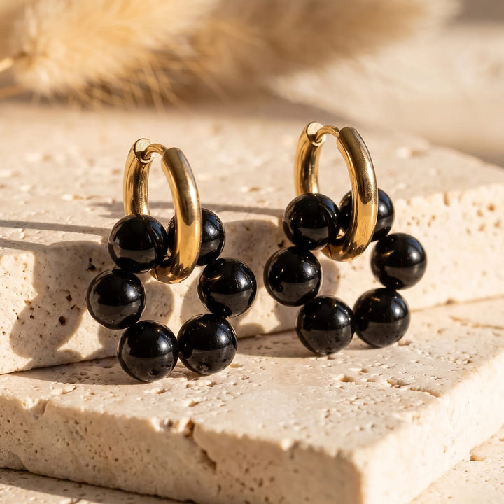 "Flower of Light" Hoop Earrings in Natural Stones
