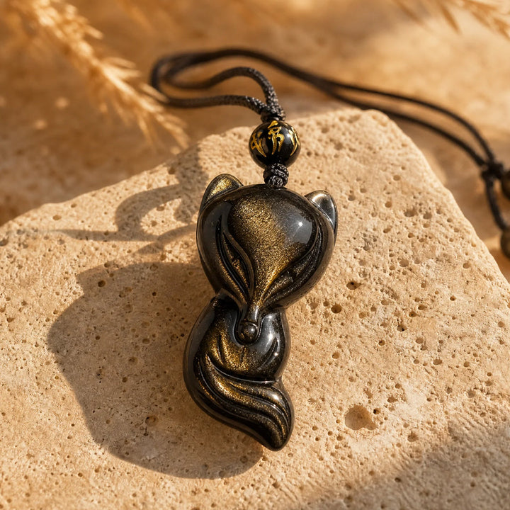 "Sage Fox" Pendant in Golden Obsidian