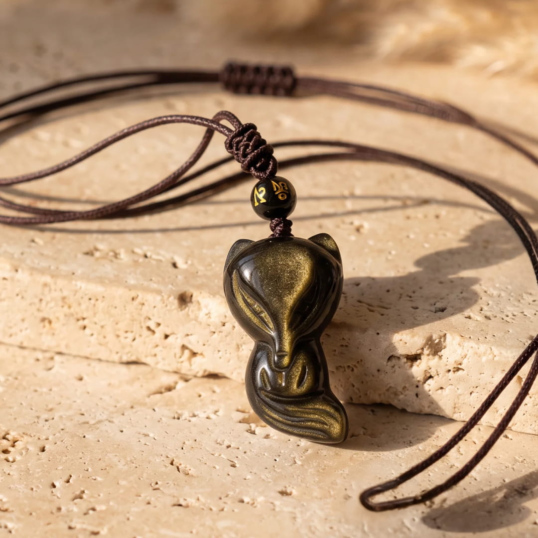 "Sage Fox" Pendant in Golden Obsidian