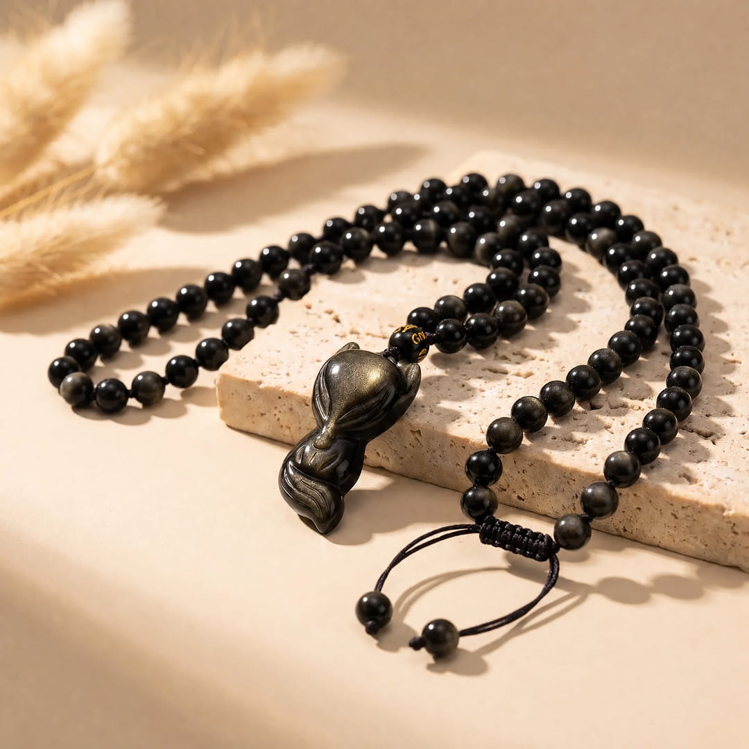 "Sage Fox" Pendant in Golden Obsidian