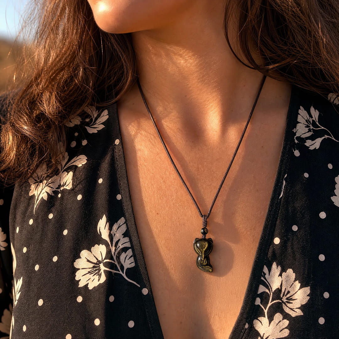 "Sage Fox" Pendant in Golden Obsidian